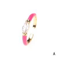 Латунь Манжеты палец кольцо, плакирован золотом, Регулируемый & инкрустированное микро кубического циркония & Женский & эмаль, Много цветов для выбора, продается PC