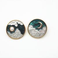 Enamel Brooch Zinc Alloy with Plastic Pearl Round plated & for woman nickel lead & cadmium free 30mm Sold By Lot