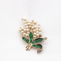 Enamel Brooch, Tibetan Style, with Plastic Pearl, Flower, gold color plated, for woman & with rhinestone, nickel, lead & cadmium free, 50mm, 10PCs/Lot, Sold By Lot
