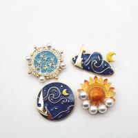 Enamel Brooch, Tibetan Style, with Plastic Pearl, gold color plated, Hand-Painted Enamel Glaze & different styles for choice & for woman & with rhinestone, nickel, lead & cadmium free, 30-40mm, 10PCs/Lot, Sold By Lot