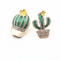 Enamel Brooch Zinc Alloy Opuntia Stricta gold color plated Unisex & with rhinestone nickel lead & cadmium free 30-60mm Sold By Lot