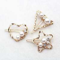 Plastic Pearl Brooch Zinc Alloy with Plastic Pearl gold color plated & for woman & with rhinestone & hollow nickel lead & cadmium free 60mm Sold By Lot