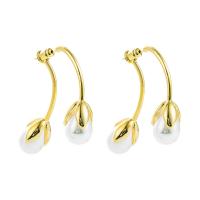 Brass Stud Earring with Plastic Pearl gold color plated for woman Sold By Pair