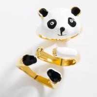 Brass Ring Set Panda Adjustable & for woman & enamel white and black Sold By Set