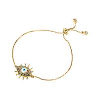 laiton bracelet, œil, Placage de couleur d'or, Réglable & pavé de micro zircon & pour femme, Longueur:Environ 7.87 pouce, Vendu par PC