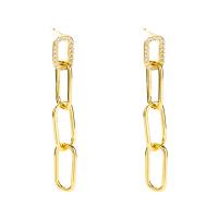 Brass Drop Earring, gold color plated, micro pave cubic zirconia & for woman & hollow, 10x60mm, Sold By Pair