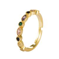 Cubique anneau en laiton Circonia Micro Pave, Placage de couleur d'or, Réglable & pavé de micro zircon & pour femme, multicolore, 20mm, Vendu par PC