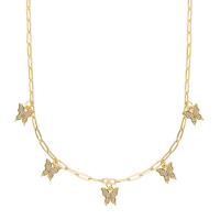 Cubic Zircon Micro Pave Brass Necklace, Butterfly, gold color plated, micro pave cubic zirconia & for woman, Length:Approx 15.74 Inch, Sold By PC