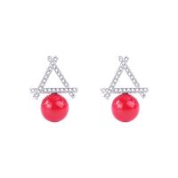 Cubic Zirconia Micro Pave Sterling Silver Earring 925 Sterling Silver with Plastic Pearl plated micro pave cubic zirconia & for woman red Sold By Pair