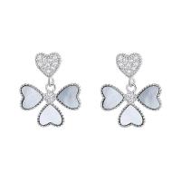 Cubic Zirconia Micro Pave Sterling Silver Earring, 925 Sterling Silver, with White Shell, platinum color plated, different styles for choice & micro pave cubic zirconia & for woman, Sold By Pair