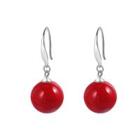 925 Sterling Silver Drop &  Dangle Earrings, with Plastic Pearl, plated, different size for choice & for woman, red, 27mm, Sold By Pair