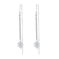 925 Sterling Silver Drop &  Dangle Earrings, platinum color plated, for woman & with rhinestone, 66mm, Sold By Pair