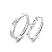 Couple Finger Rings 925 Sterling Silver platinum color plated Adjustable & open & with rhinestone Sold By PC