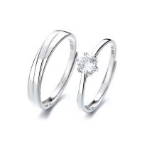 Couple Finger Rings 925 Sterling Silver platinum color plated Adjustable & open & with rhinestone Sold By PC