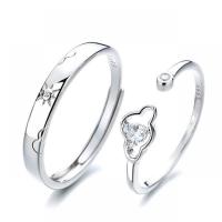 Couple Finger Rings, 925 Sterling Silver, platinum color plated, Adjustable & open & different styles for choice & with rhinestone, Sold By PC