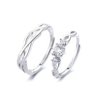 Couple Finger Rings, 925 Sterling Silver, platinum color plated, Adjustable & open & different styles for choice, Sold By PC