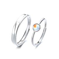 Couple Finger Rings 925 Sterling Silver with Moonstone platinum color plated Adjustable & open Sold By PC