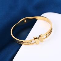 Acier inoxydable 304 bracelet manchette, bijoux de mode & pavé de micro zircon & pour femme, doré, 5mm, Diamètre intérieur:Environ 60mm, Vendu par PC