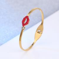 304 Stainless Steel Cuff Bangle Vacuum Ion Plating fashion jewelry & micro pave cubic zirconia & for woman golden 5mm Inner Approx 60mm Sold By PC