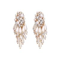 Tibetan Style Drop Earrings, with Plastic Pearl, fashion jewelry & for woman & with rhinestone, golden, nickel, lead & cadmium free, 65x25mm, Sold By Pair