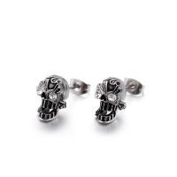 Stainless Steel Stud Earrings, 304 Stainless Steel, Skull, Vacuum Plating, fashion jewelry & for man & with rhinestone & blacken, more colors for choice, 13x6mm, Hole:Approx 3mm, Sold By Pair