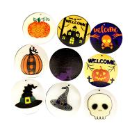 Schima Superba Anhänger, flache Runde, Kunstdruck, Design für Halloween & zufällig gesendet & DIY, gemischte Farben, frei von Nickel, Blei & Kadmium, 40mm, verkauft von PC