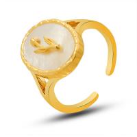 Shell Vinger Ringen, Messing, met White Shell, gold plated, Verstelbare & voor vrouw, wit, nikkel, lood en cadmium vrij, 12x15mm, Maat:7, Verkocht door PC