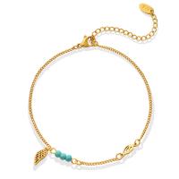 Titanium Steel Anklet, with Blue Turquoise, with 5cm extender chain, Wing Shape, Vacuum Ion Plating, for woman, golden, 9mm, Length:Approx 20 cm, Sold By PC