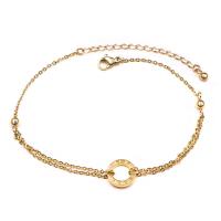 Acier titane bracelet de cheville, avec 5cm chaînes de rallonge, beignet, Double couche & pour femme, doré, 12mm, Longueur Environ 22 cm, Vendu par PC