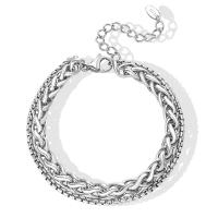 Acier titane bracelet, avec 5cm chaînes de rallonge, Double couche & unisexe, couleur originale, Longueur:Environ 17 cm, Vendu par PC