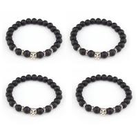 Abrazine Stone Bracelet, with Tibetan Style, Leopard, silver color plated, elastic & Unisex, black, nickel, lead & cadmium free, 8mm, Length:7.5 Inch, Sold By PC