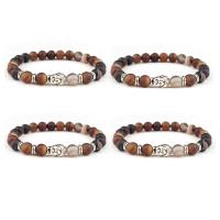 Lace Agate Bracelet with Zinc Alloy Buddha silver color plated Unisex mixed colors 8mm Length 7.5 Inch Sold By PC