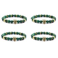 Malachite Bracelet with Snowflake Obsidian & Zinc Alloy plated Unisex 8mm Length 7.5 Inch Sold By PC