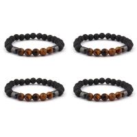 Lava Bracelet with Tiger Eye Round elastic & Unisex mixed colors 8mm Length 7.5 Inch Sold By PC