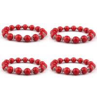 Turquoise Bracelet, with rhinestone Tibetan Style spacer, Round, silver color plated, elastic & Unisex, red, 8mm, Length:7.5 Inch, Sold By PC