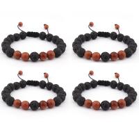 Lava Bracelet, with Polyester Cord & Goldstone, Round, Unisex & adjustable, mixed colors, 8mm, Length:7.5 Inch, Sold By PC