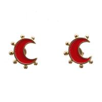 Brass Stud Earring Moon gold color plated for woman & enamel nickel lead & cadmium free Sold By Pair