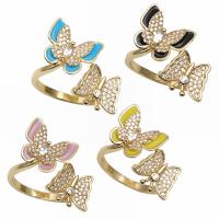 Cubic Zirconia Micro Pave Brass Ring Butterfly gold color plated micro pave cubic zirconia & for woman & enamel nickel lead & cadmium free Sold By PC