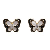 Brass Stud Earring Butterfly gold color plated for woman & enamel nickel lead & cadmium free Sold By Pair