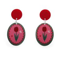 Acrylic Jewelry Earring with Iron Ellipse silver color plated & for woman mixed colors Sold By Pair