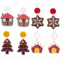 Weihnachten Ohrringe, Acryl, mit Eisen, silberfarben plattiert, verschiedene Stile für Wahl & für Frau, gemischte Farben, verkauft von Paar