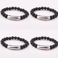 Lava Bracelet, with 304 Stainless Steel, Round, elastic & Unisex, black, 8mm, Length:7.5 Inch, Sold By PC