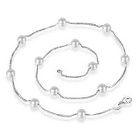 Plastik-Perlenkette, Messing, mit ABS-Kunststoff-Perlen, rund, silberfarben plattiert, für Frau, Silberfarbe, frei von Nickel, Blei & Kadmium, 6mm, Länge:17.3 ZollInch, verkauft von PC