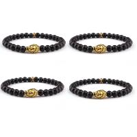 Abrazine Stone Bracelet, with Tibetan Style, Buddha, gold color plated, elastic & Unisex, black, 8mm, Length:7.5 Inch, Sold By PC