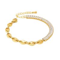 Acier titane bracelet, avec 4cm chaînes de rallonge, Réglable & bijoux de mode & pavé de micro zircon & pour femme, doré, 8mm, Longueur:Environ 15.5 cm, Vendu par PC