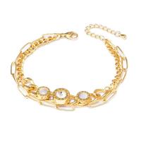 Acier titane bracelet, avec coquille blanche, avec 5cm chaînes de rallonge, Rond, Réglable & bijoux de mode & pavé de micro zircon & pour femme, doré, 10mm, Longueur:Environ 17.5 cm, Vendu par PC