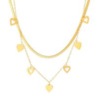 Titanstahl Halskette, mit Verlängerungskettchen von 5cm, Herz, Doppelschicht & Einstellbar & Modeschmuck & für Frau, goldfarben, 9x10mm, Länge:38 cm, 42 cm, verkauft von PC