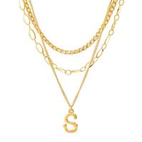 Titanium Steel Necklace, with 5cm extender chain, Letter S, Vacuum Ion Plating, three layers & Adjustable & fashion jewelry & for woman, golden, 11x19mm, Length:38 cm, 41 cm, 46 cm, Sold By PC