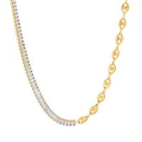 Titanium Steel Necklace, with 5cm extender chain, Vacuum Ion Plating, Adjustable & fashion jewelry & micro pave cubic zirconia & for woman, golden, 8mm, Length:Approx 40 cm, Sold By PC