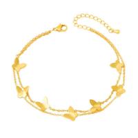 Acier titane bracelet de cheville, avec 5cm chaînes de rallonge, papillon, Double couche & Réglable & bijoux de mode & pour femme, doré, 10mm, Longueur Environ 20 cm, Vendu par PC